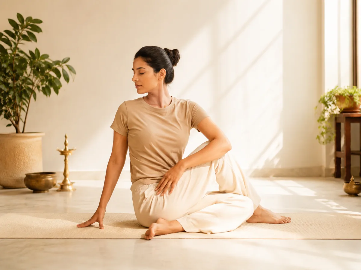 Gentle therapeutic yoga pose for back mobility