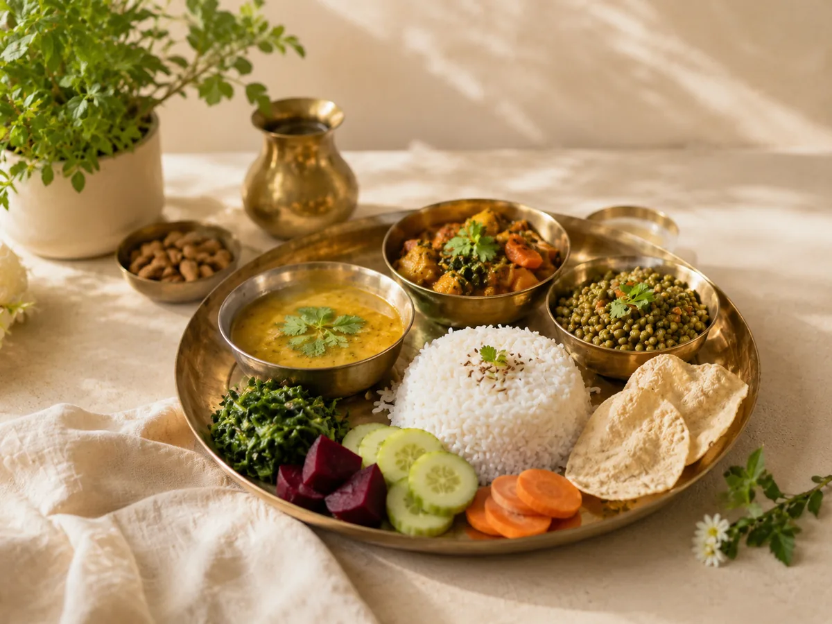 Balanced Ayurvedic diet and nutrition meal
