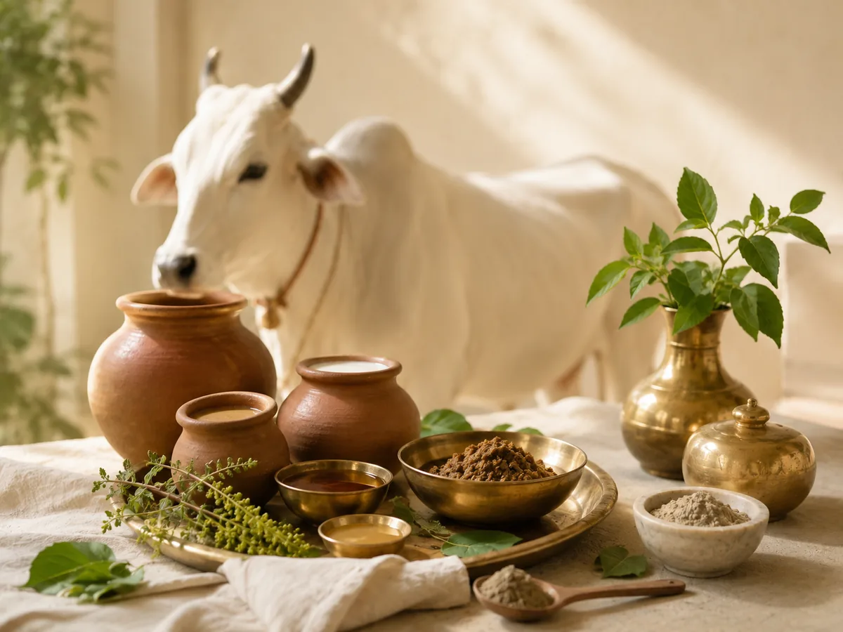 Traditional Panchgavya ingredients and Ayurvedic preparations
