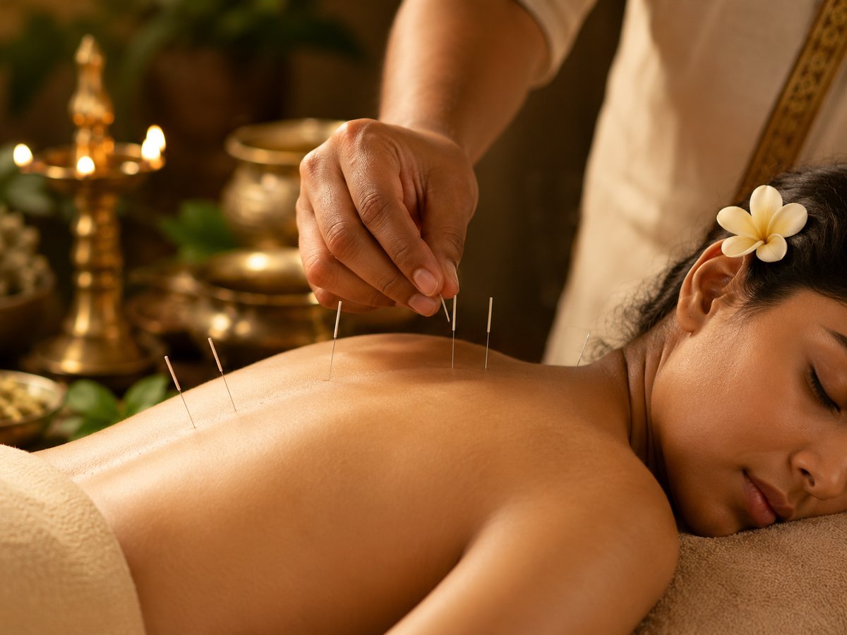 Acupuncture therapy session at Sri Ashwin Holistic Care