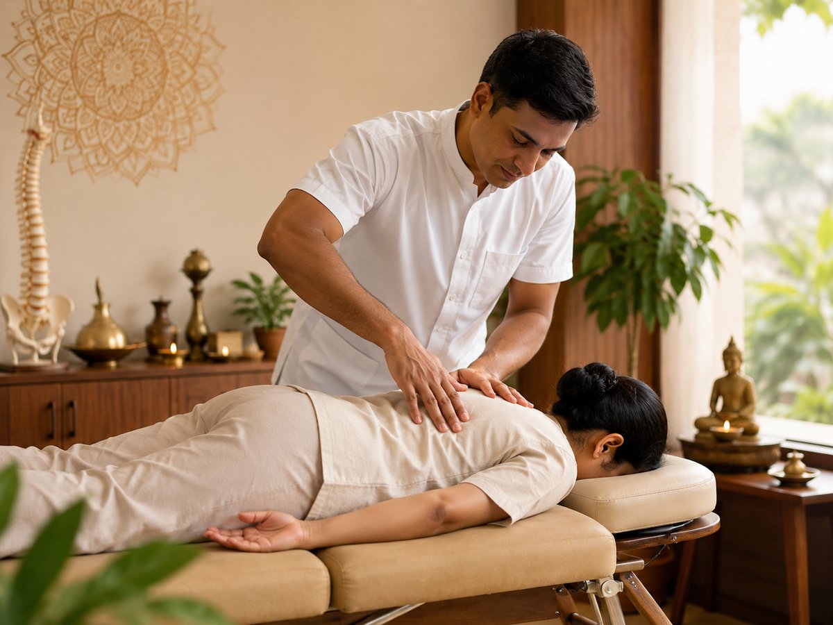 Chiropractic spinal adjustment session at Sri Ashwin Holistic Care